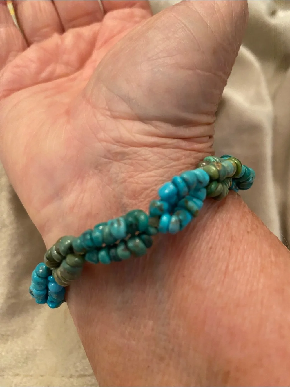 Turquoise & Olive Chip Stretch Bracelet - Blue Green Beaded Jewelry